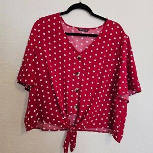 Red and White Polka Dot Shirt Top Blouse Crop 2XL